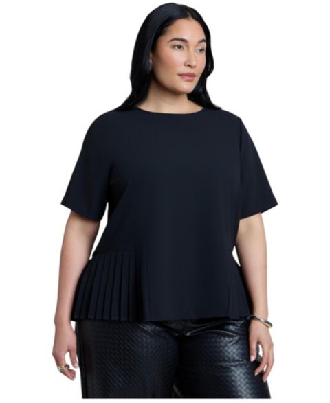 Женский топ ELOQUII Pleated Hem, цвет: Чёрный