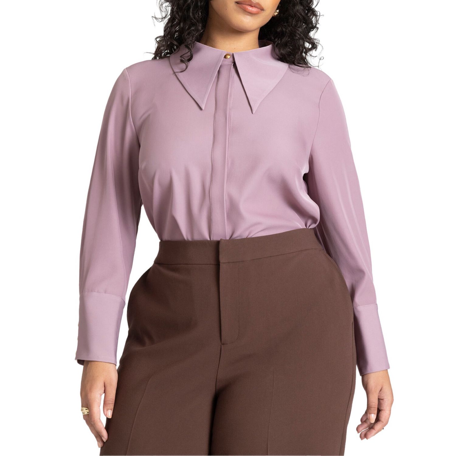 Women's Pointed Collar Button Up Shirt
