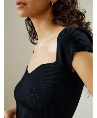 Women's Sweetheart Neck Ribbed Silk Knit Top