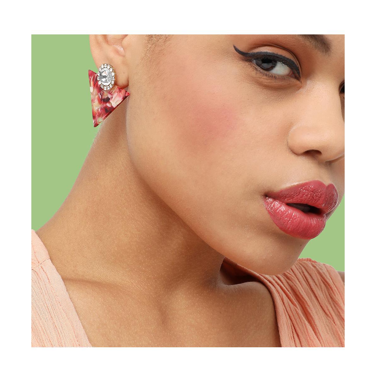 Sohi Women's Pink Triangle Drop Earrings