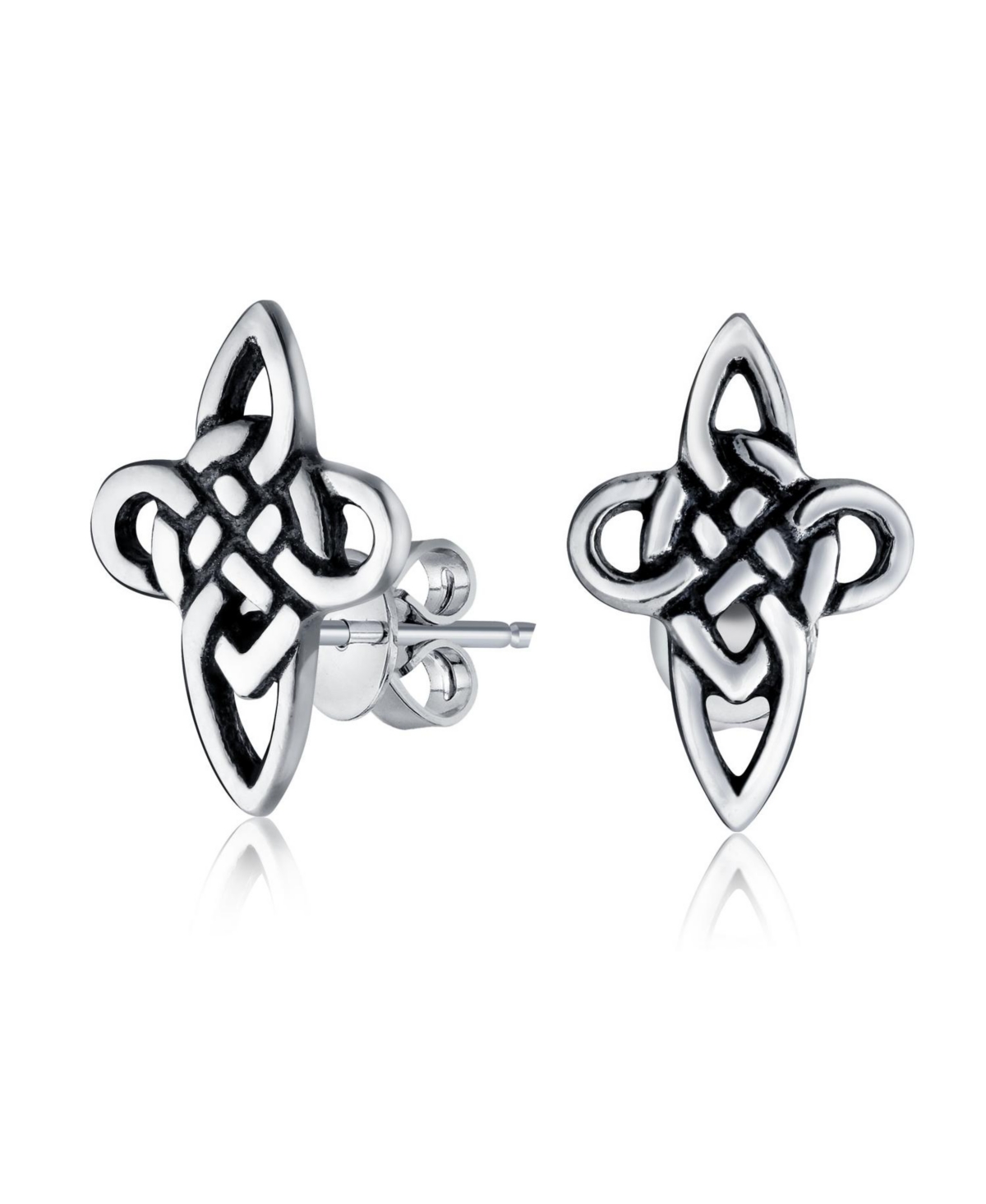 Unisex Religious Irish Infinity Love Knot Celtic Cross Stud Earrings For Women Men Oxidized .925 Sterling Silver - Silver a