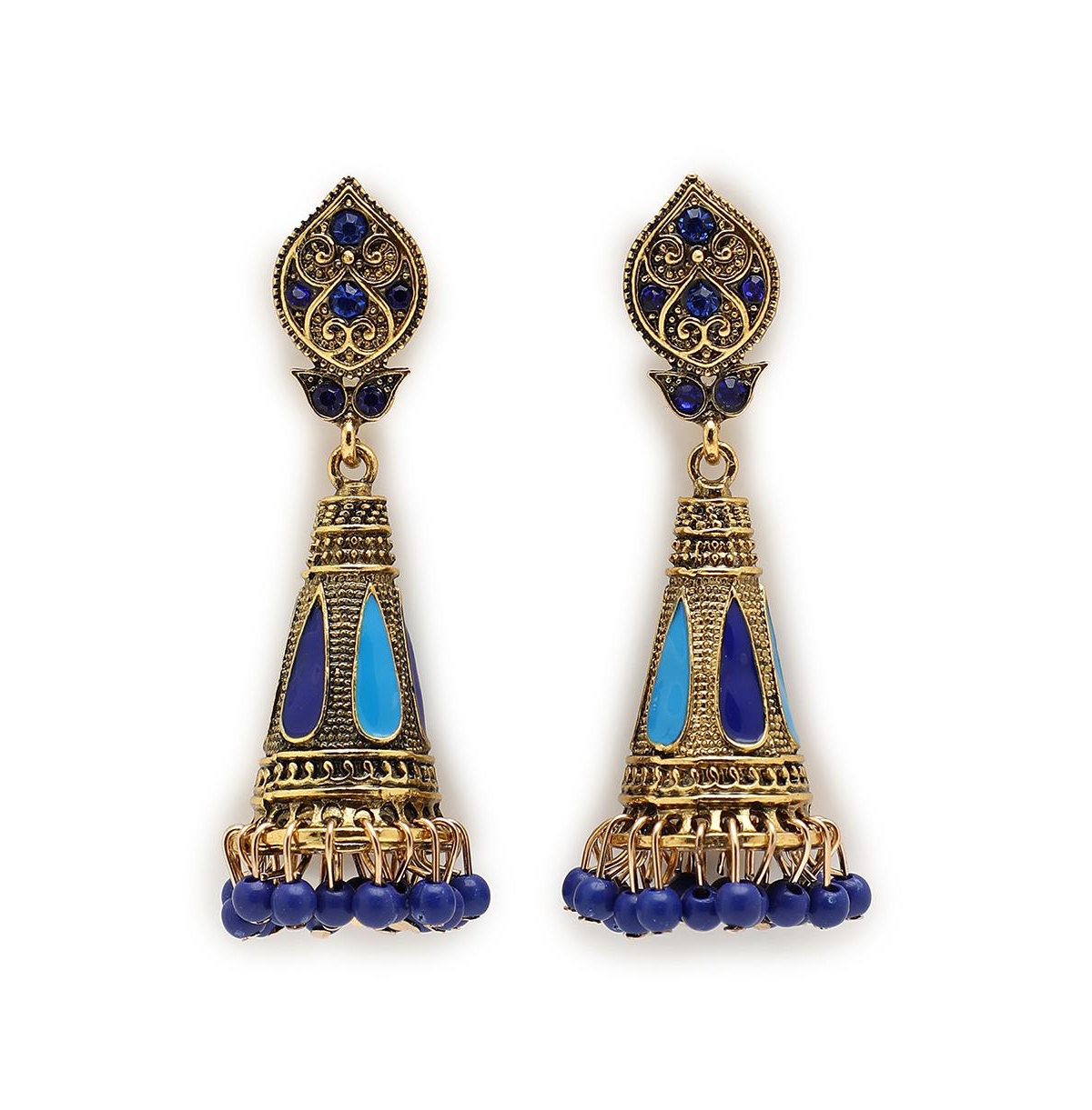 Women's Gold Ethnic Drop Earrings - Blue