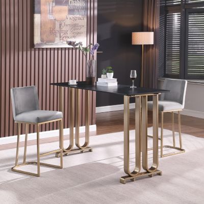  Set of 2 Modern Velvet Bar Stools in Gold/Grey