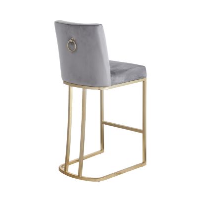  Set of 2 Modern Velvet Bar Stools in Gold/Grey