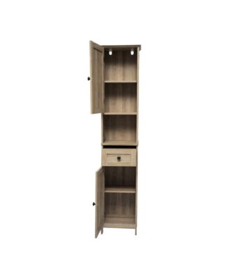 1Pc Slim Linen Tower with Drawer, Magnetic Doors & Open Shelf Organizer