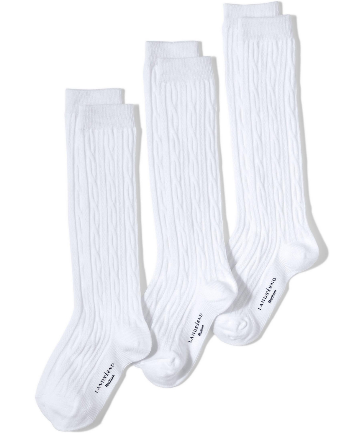 Lands' End Girls Solid Cable Knee Socks (3-pack)