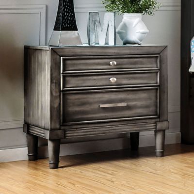 Simplie Fun Modern Gray Finish 1 Piece Nightstand Solidwood Hidden Drawer Nickel Round Knob Bedside Table Bedroom