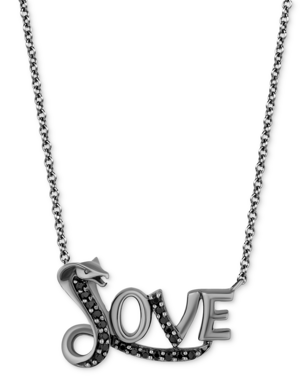 Black Diamond Jafar Snake Love Pendant Necklace (1/6 ct. t.w.) in Black Rhodium-Plated Sterling Silver, 16" + 2" extender - Sterling Silver