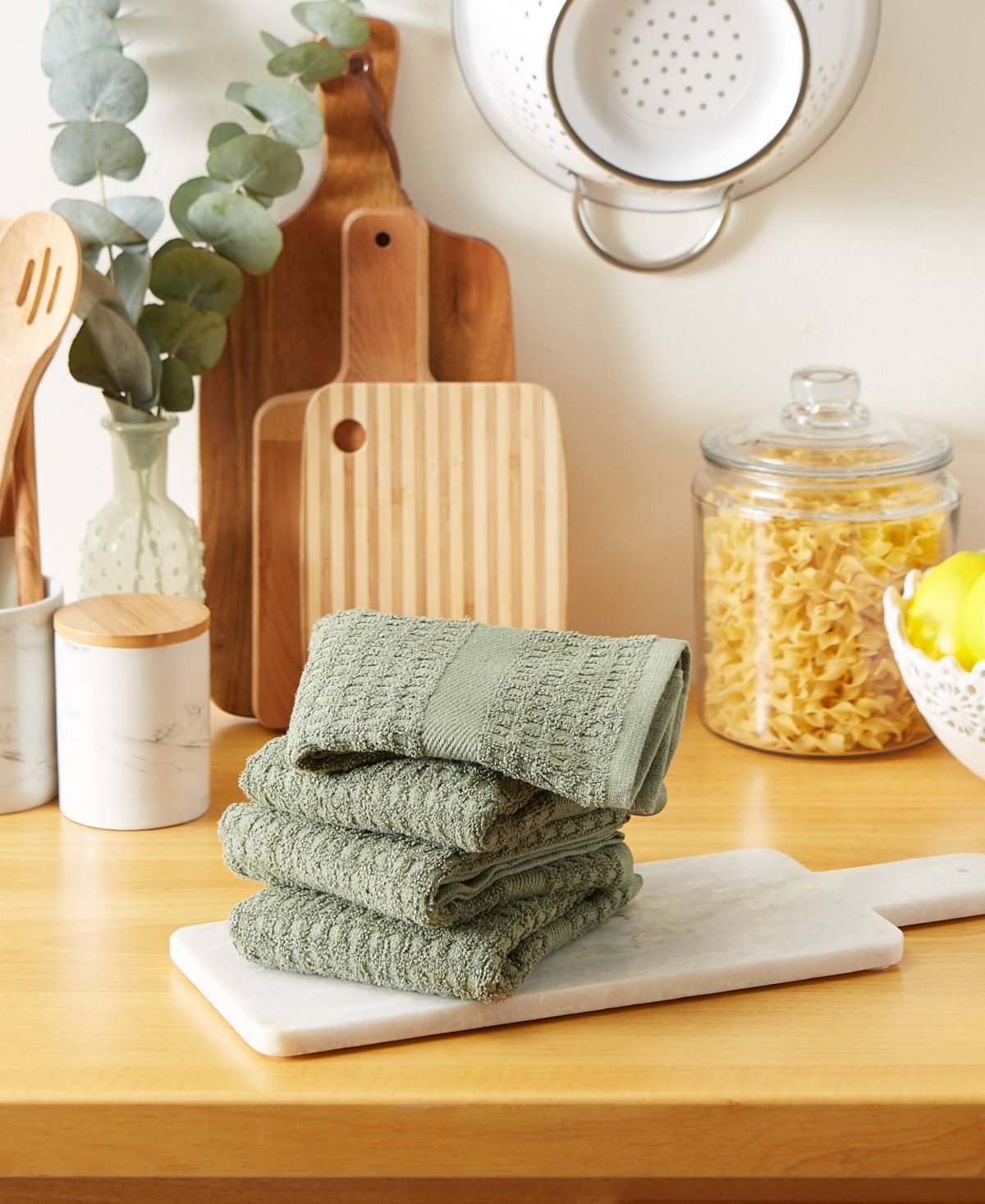 Design Imports Basic Terry Collection Waffle Dishtowel Set, 15x26", Solid Artichoke, 4 Piece In Artichoke