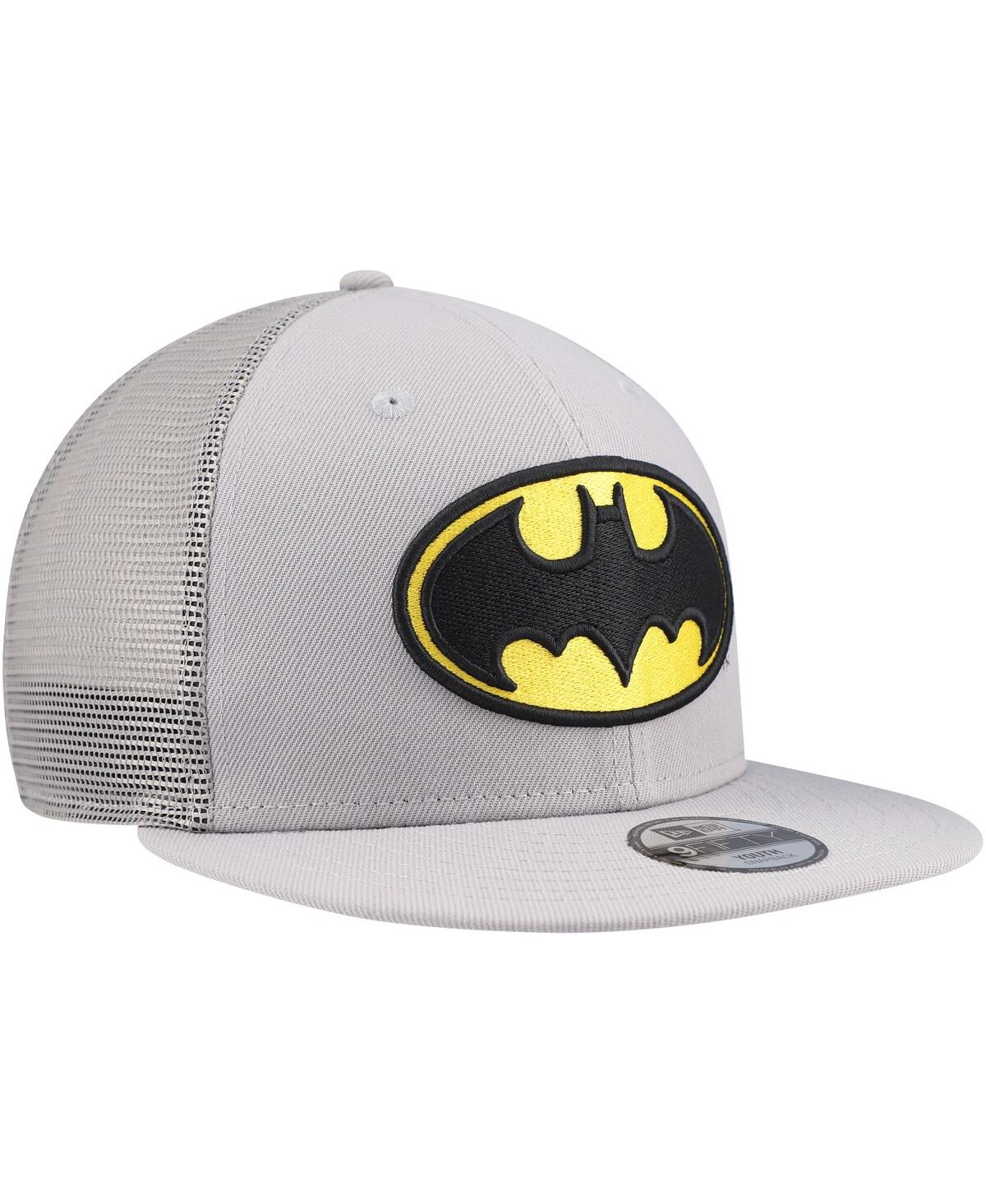 New Era Big Boys And Girls Gray Batman 9fifty Trucker Snapback Hat In Gray