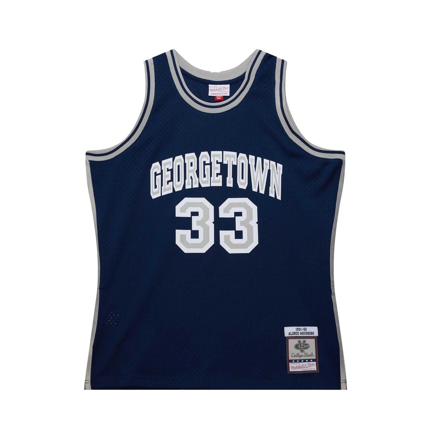 Мужской топ Mitchell & Ness Alonzo Mourning Navy Georgetown Hoyas 1991/92 Swingman Player Jersey — фото 2