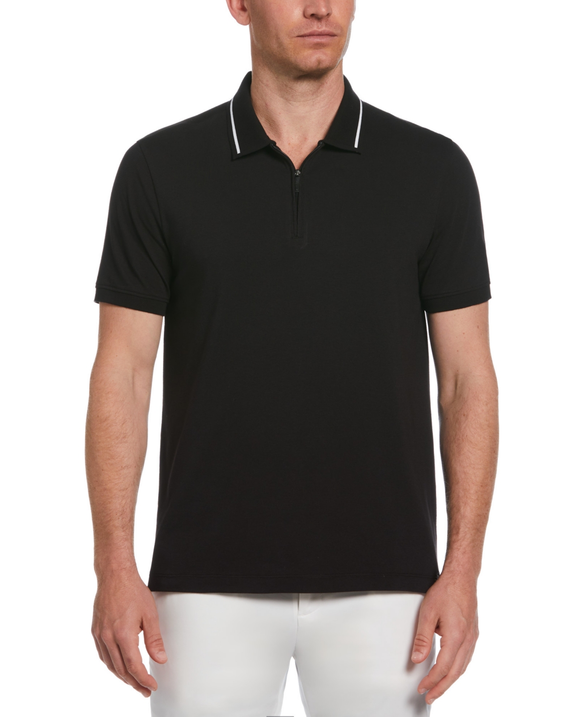 Men's Mini Ottoman Quarter-Zip Short Sleeve Polo Shirt - Black