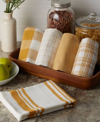 Everyday Basic Kitchen Collection Large Woven Cotton Dishtowel/Tea Towel Set, 18x28", Honey Gold, 5 Count