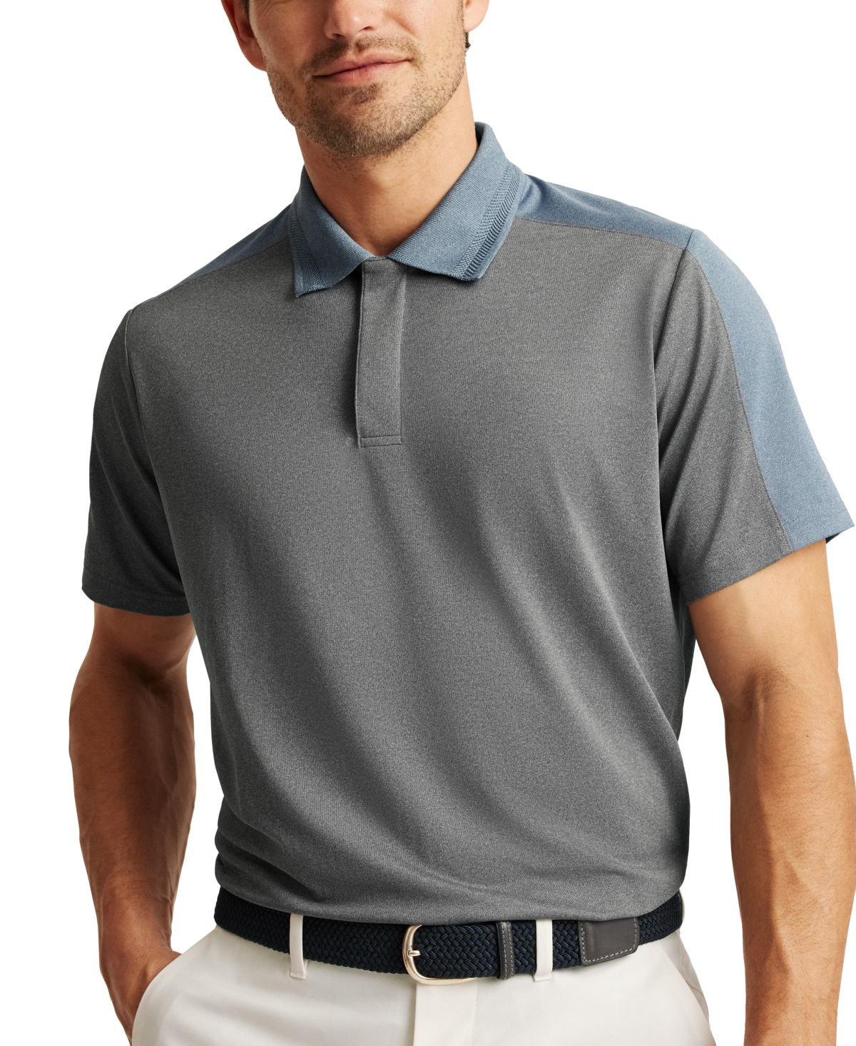 Men's Pique Tour Stripe Polo Shirt - Mid Grey H