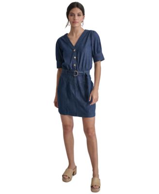 thumbnail image 2 of Women's DKNY Puff Sleeve V-Neck Belted Dress 2 of 14