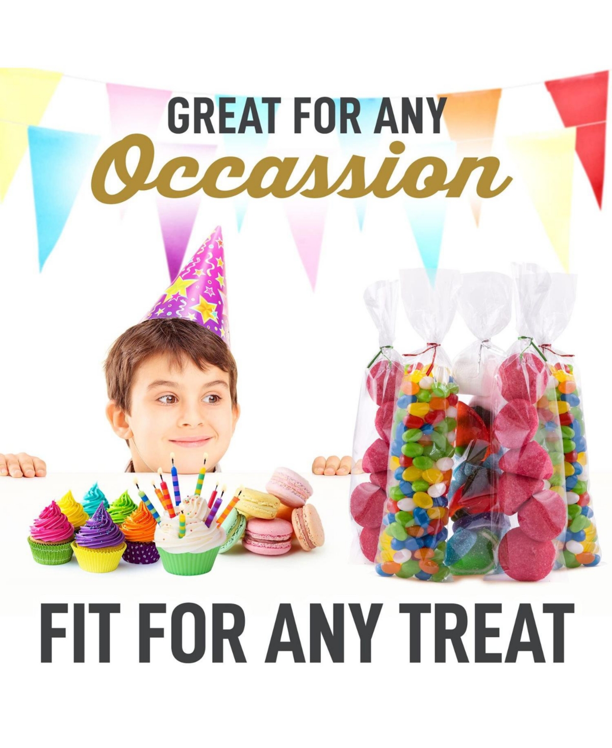 Zulay Kitchen Clear Cellophane Candy Bags With Ties - 200 Piece