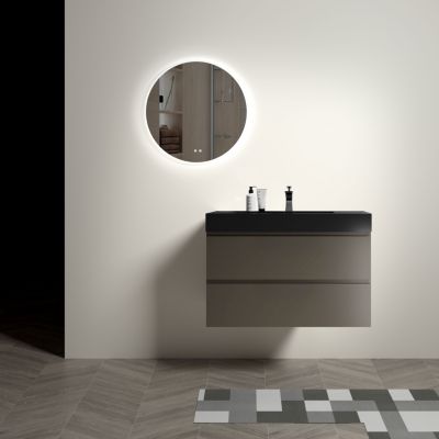 1Pc MDF Handle-Free Wall-Mounted Large Storage Bathroom Vanity with Resin Sink