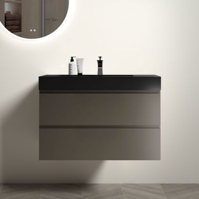 1Pc MDF Handle-Free Wall-Mounted Large Storage Bathroom Vanity with Resin Sink