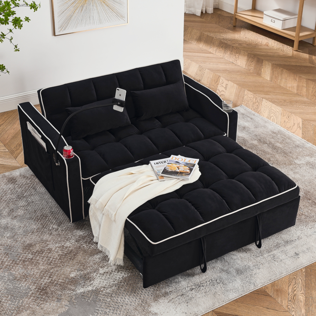 Streamdale Furniture 55.51 Inch Versatile Foldable Sofa Bed In 3 Lengths, Modern Sofa Sofa Sofa