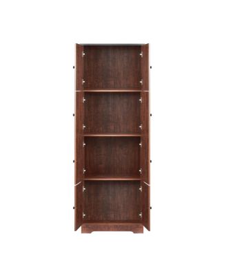 4-Door Walnut Cabinet for Living Room, Kitchen, Office