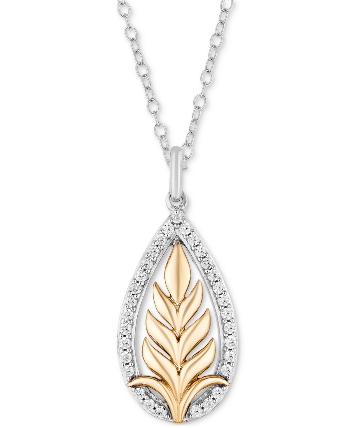 Diamond Leaf Anna Pendant Necklace (1/6 ct. t.w.) in Sterling Silver & 10k Gold, 16" + 2" extender - Sterling Silver  Yellow Gold