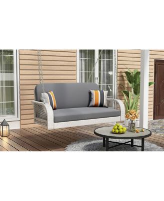 Streamdale White and Gray 2-Seater Wicker Porch Swing