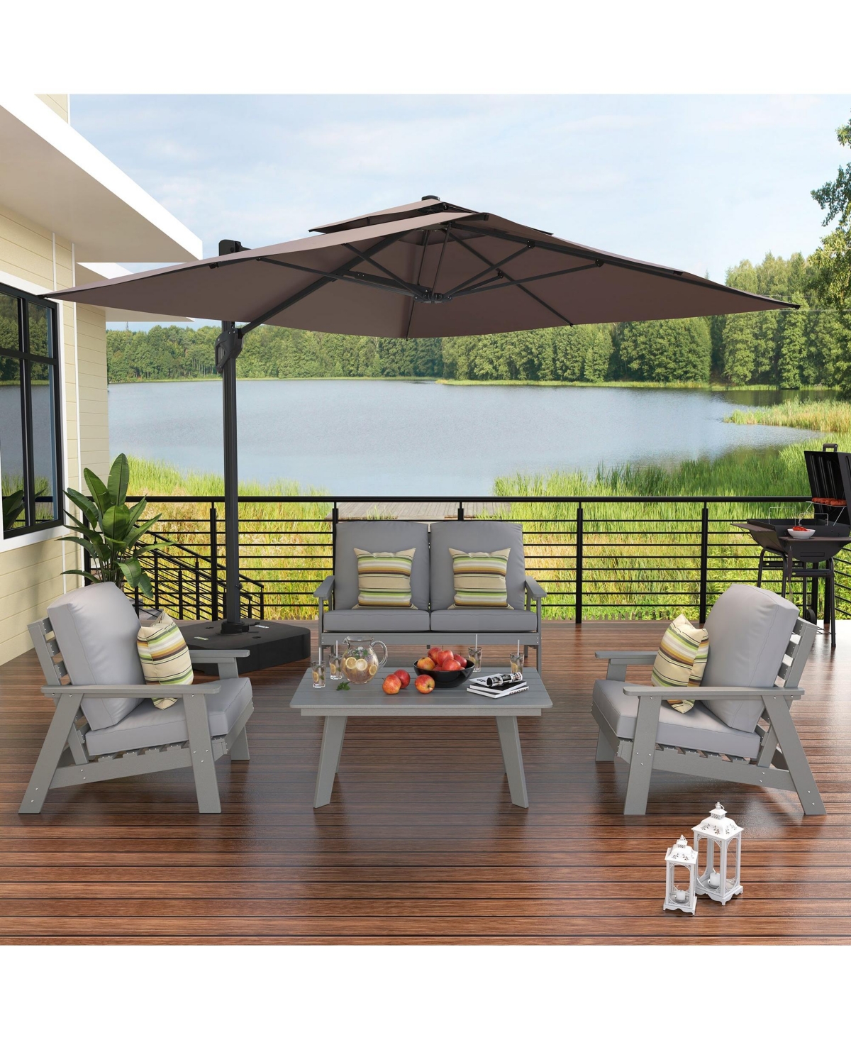 Mondawe 6 Pieces Patio Conversation Seating Set with Outdoor Umbrella and Coffee Table