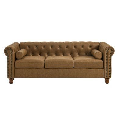 Streamdale Large Fabric Sofa – Chesterfield Design – Tufted Upholstery Living Room Couch