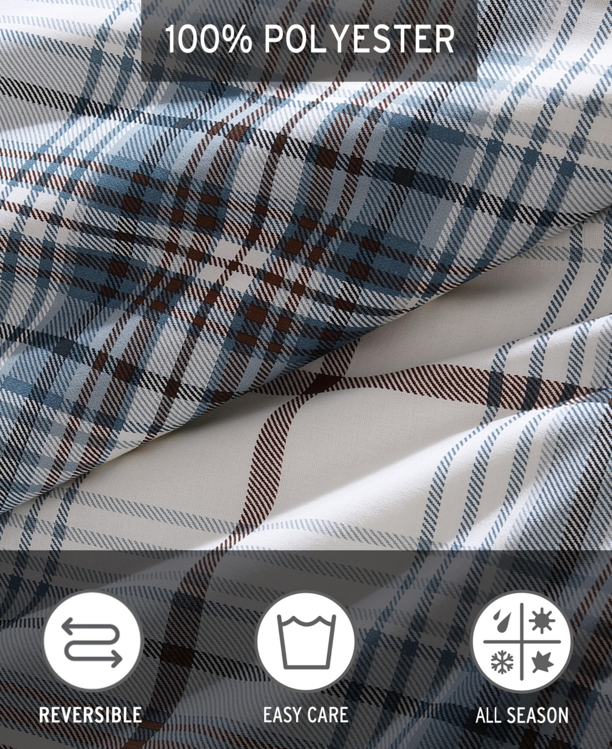 Eddie Bauer Alder Plaid Reversible 3 Piece Comforter Set, Full/queen In Blue Grey