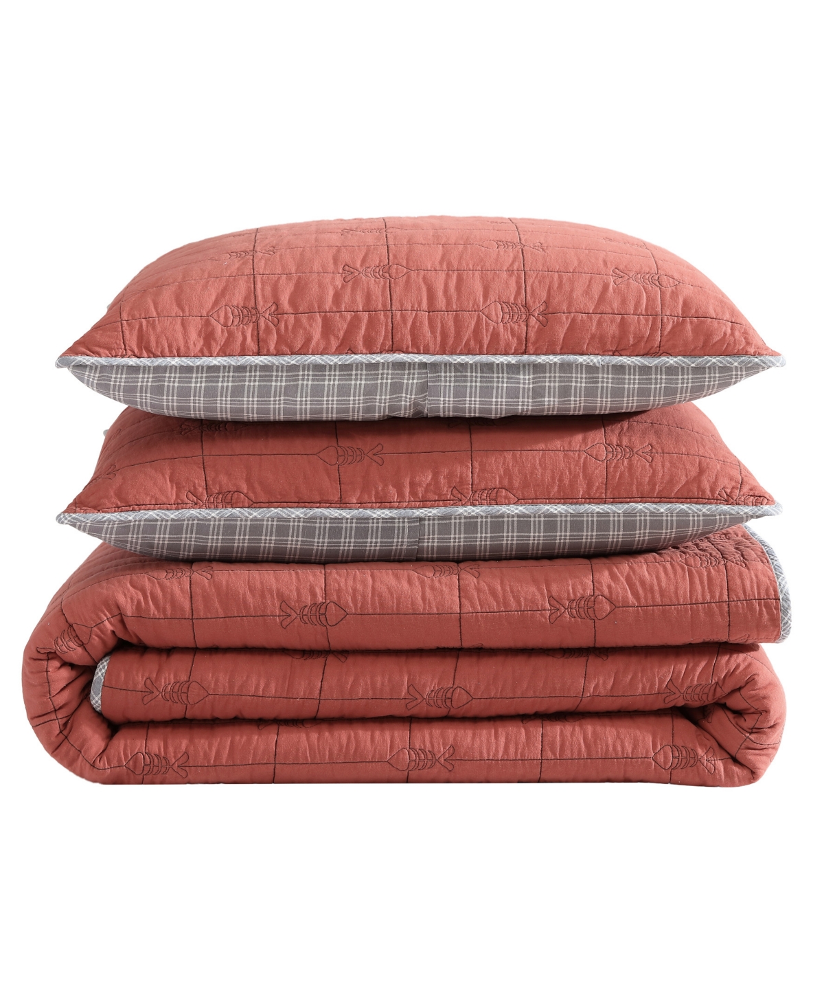 Eddie Bauer Troutdale Reversible 3 Piece Quilt Set, King In Ginger Orange