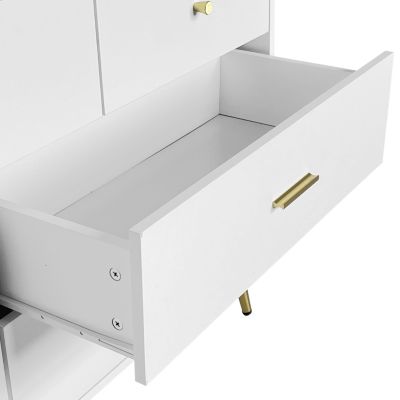 Seven Drawers Large Chest Of Drawer Cabinet With Golden Handle And Golden Legs White Color