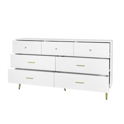 Seven Drawers Large Chest Of Drawer Cabinet With Golden Handle And Golden Legs White Color