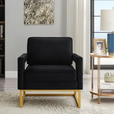  Black Velvet Accent Chair with Gold Metal Base