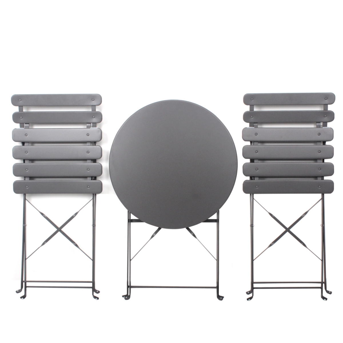 Simplie Fun 3 Pieces Patio Bistro Balcony Metail Chair Table Set-Gray