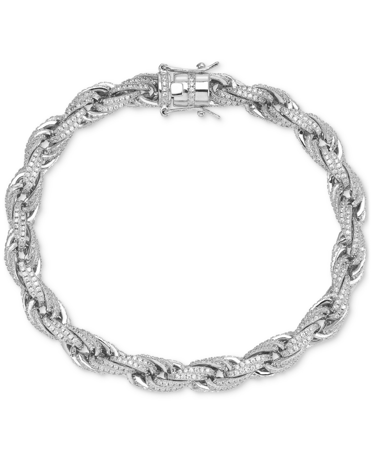 Men's Cubic Zirconia Rope Link Bracelet in Sterling Silver, Created for Macy's - Silver