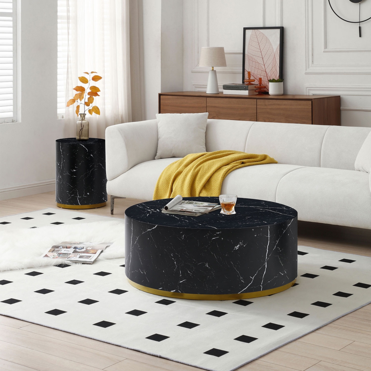 Simplie Fun 15.75" Round Side Table For Living Room Fully Assembled Black