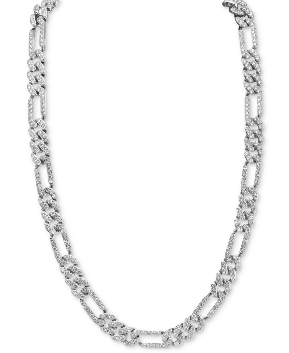 Macy's Men's Cubic Zirconia Figaro Link 22" Chain Necklace In Sterling Silver, Created For  In Metallic