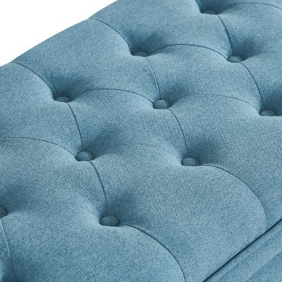 Button Tufted Storage Bench - Light Blue Linen