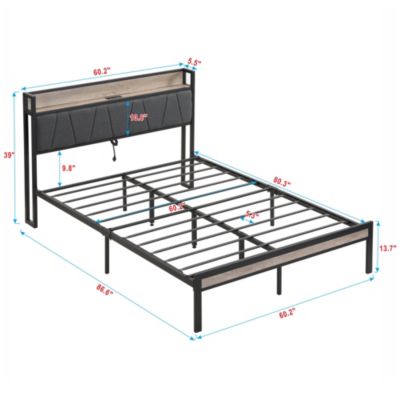 Metal Platform Bed with Storage, USB Headboard