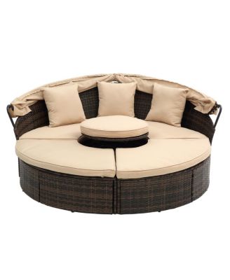 Streamdale Round Rattan Lounge Set with Canopy & Lift Coffee Table