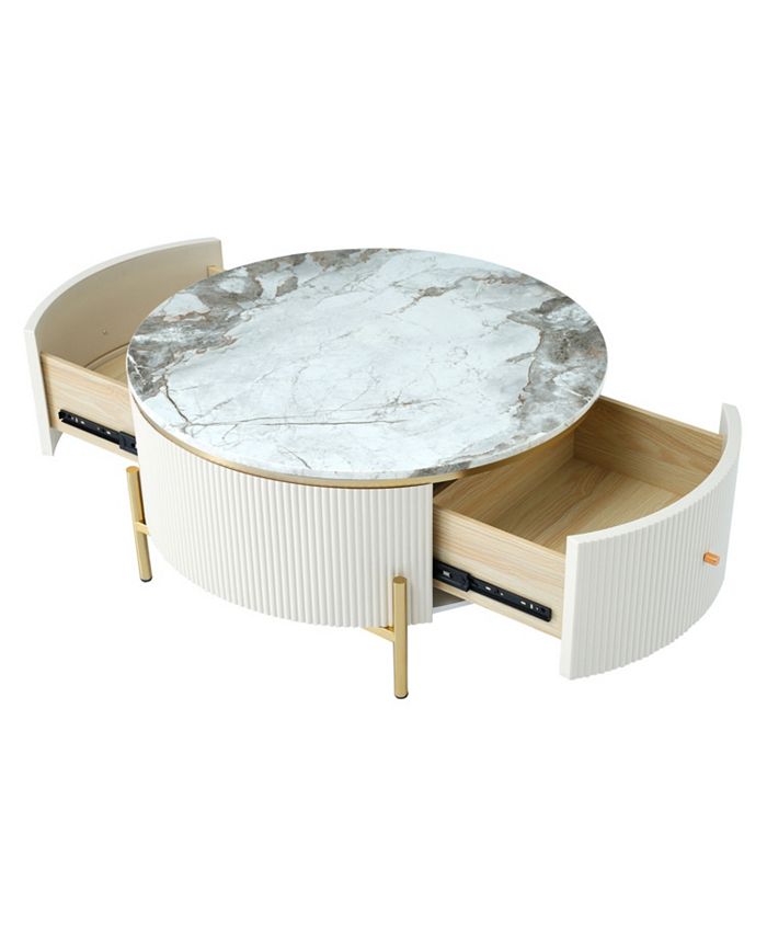 Simplie Fun Modern Round Coffee Table With 2 Large Drawers Storage ...