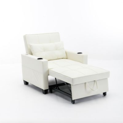 Streamdale White leather convertible futon chair bed with USB ports