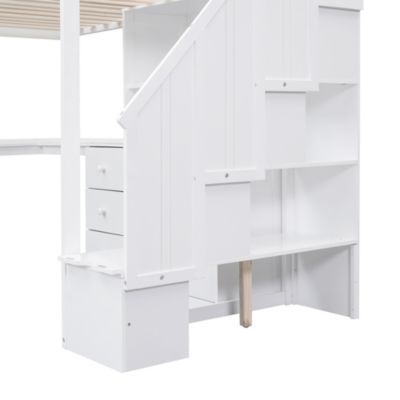Twin Loft Bed with Desk, Storage, and Staircase