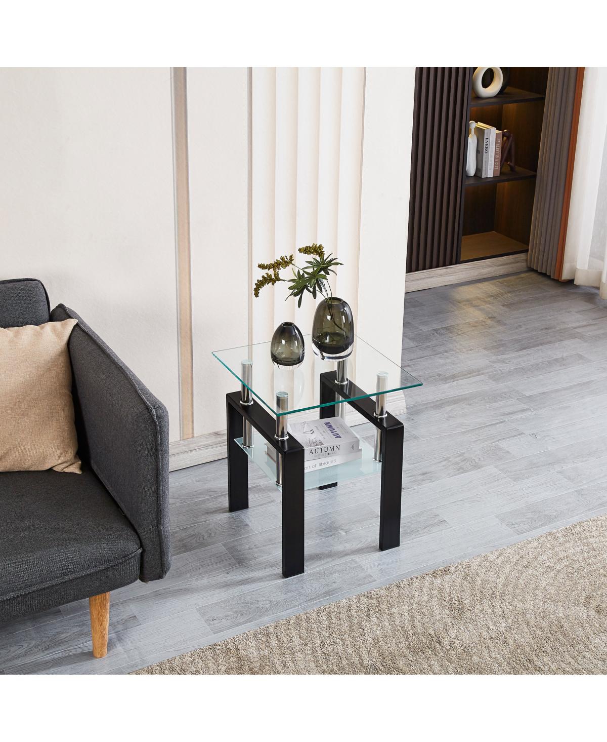 Streamdale Furniture 2-Piece Clear Tempered Glass Small Table, End Table For Living Room, Sofa Table