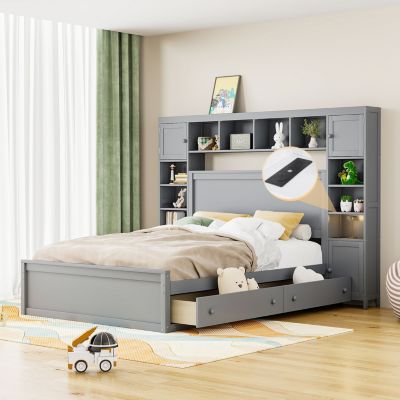 Queen Wood Cabinetry Outlets Bed