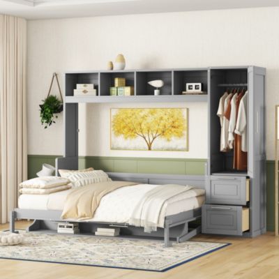 Queen Size Murphy Bed with Closet and Drawers