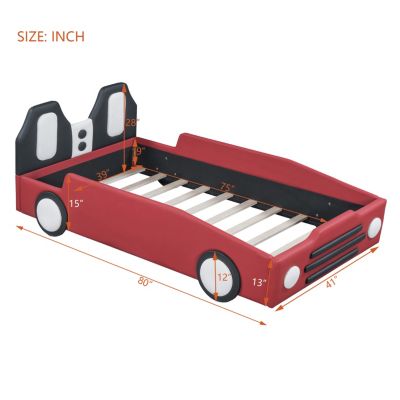 Twin Size Race Car-Shaped Platform Bed With Wheels