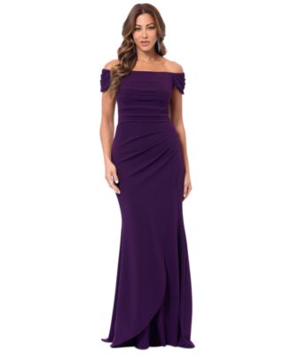 XSCAPE - Women's Ruched Off-The-Shoulder Long Dress