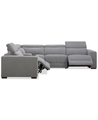 Nevio 5-Pc. Fabric Power Headrest L-Shape Sectional and Console with 2 Power Motion Chairs