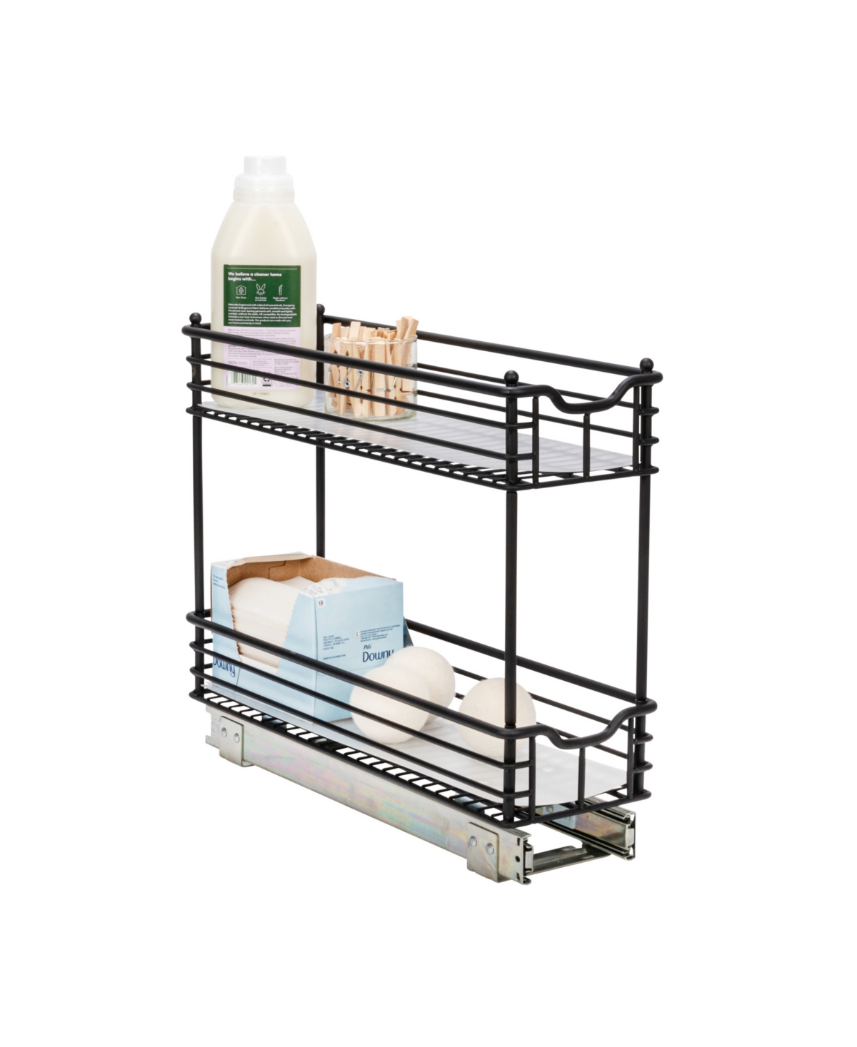 Household Essentials Glidez Multipurpose Paint-Finished Steel Pull-Out/Slide-Out Storage Organizer with Plastic Liners for Under Cabinet 2-Tier Design